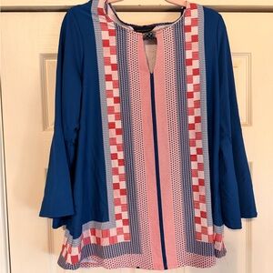 Investments Blue and Red Geometric Tunic 1x